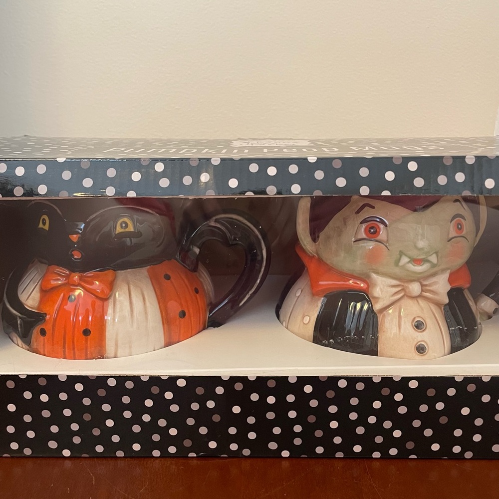 NIB JOHANNA PARKER PUMPKIN PEEPS BAT & VAMPIRE MUGS Cups Halloween Holiday Tea - Picture 2 of 16